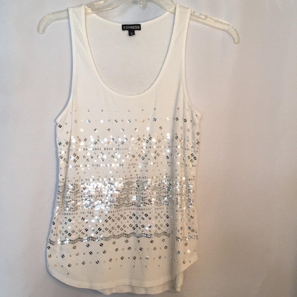 EXPRESS TOPS l white with silver Sequined tank top